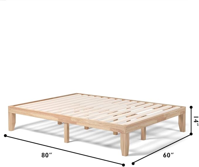Giantex 14 Inch Queen Wood Platform Bed Frame, Minimalist Mattress Foundation with Solid Rubber Wood, Heavy Duty Slat Support, Without Headboard, Easy Assembly, No Box Spring Needed, Natural
