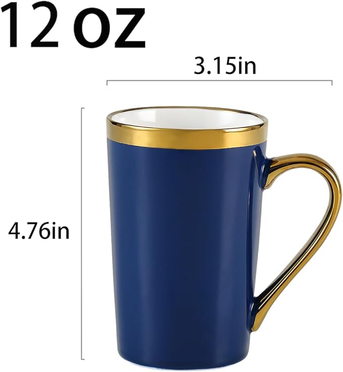 Coffee Mugs,12OZ Ceramic Coffee Mugs Set of 6,Cups with Large Handles for Men Women, Porcelain Big Mug for Tea Latte, Housewarming Wedding Gifts (blue and gold)
