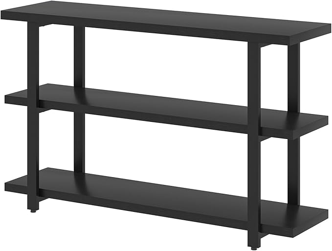 FOLUBAN Black Entryway Table, Modern Console Tables with 3 Tier Storage Shelves for Living Room, Wood and Metal Sofa Table for Hallway, Entrance, or Behind Couch, 47 Inch