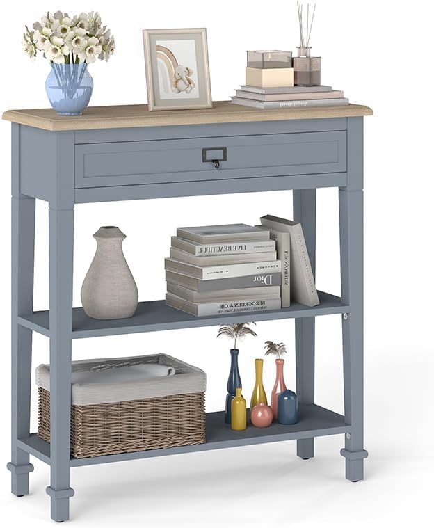 30 Inch Console Table for Entryway, Narrow Entry Table for Living Room Entryway Home w/Drawer and Bottom Shelf, Grey