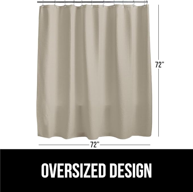 GORILLA GRIP Waffle Shower Curtain, Thick Weighted Fabric, Wrinkle and Rust Resistant, Classic Hotel Quality Design, Heavy Duty Long Curtains for Bathroom Showers, Bath Tubs, Machine Wash, 72x72 Beige