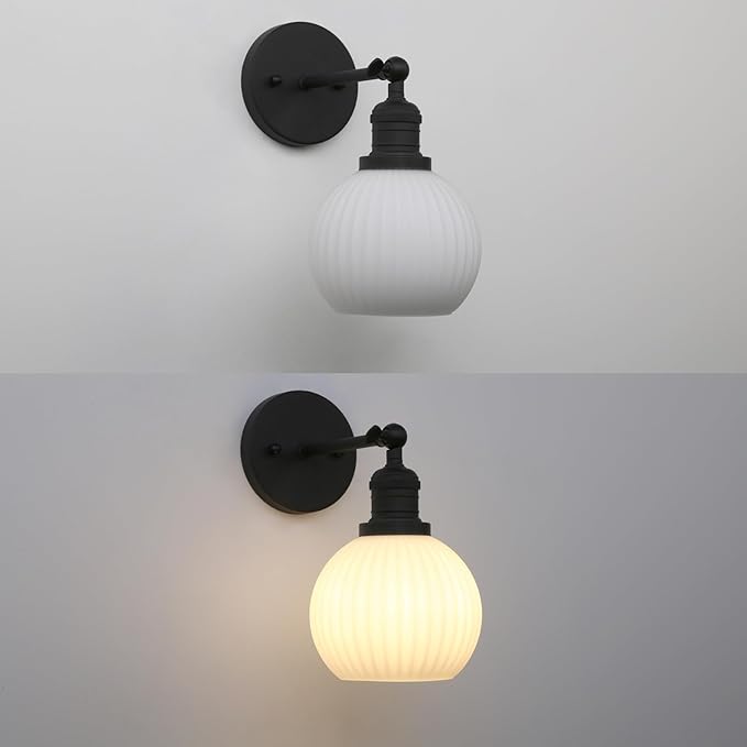 Vintage Wall Sconce 1-Light with Milk White Glass Globe Shade, Hardwired Modern Indoor Wall Mounted Lamp Fixture for Farmhouse Living Room Bedroom Bathroom