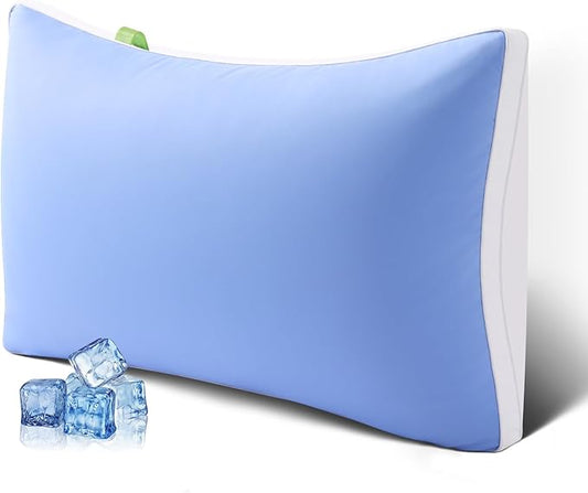 Queen Size Pillows Set of 1, Luxury Soft Hotel Down Alternative Single Pack Bed Pillows, Gusseted Supportive for Side Back Stomach Sleepers, Washable, Cooling Blue, 20 x 30, 1 Pack