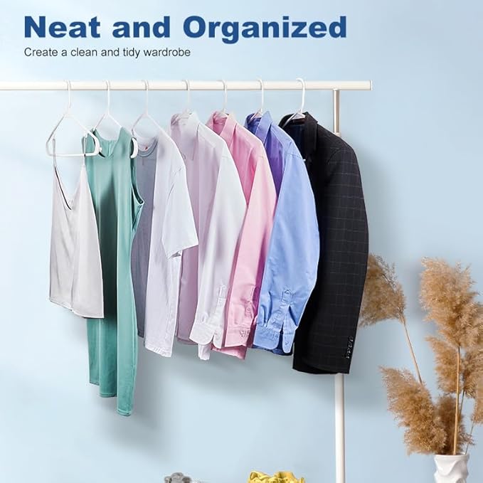 HOUSE DAY White Plastic Hangers 10 Pack, Plastic Clothes Hangers with Built-in Hooks, Durable and Strong Coat Hanger for Closet, Space Saving Clothing Hanger for Shirts, Coats, Skirt, Dress