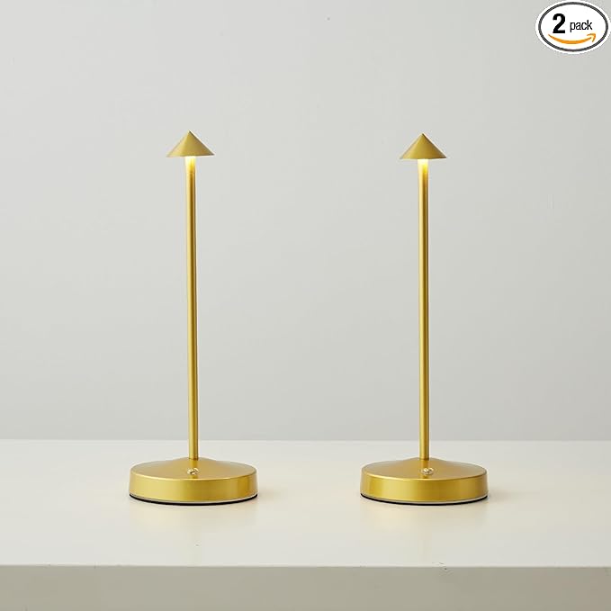 2 PACK Cordless Lamps,Battery Rechargeable Table Lamp,Portable Lamps,2 Level Brightness Dimmable Night Light,Minimalist Design,Cordless Table Lamps for Living Room/Restaurant/Couple Dinner(Gold)