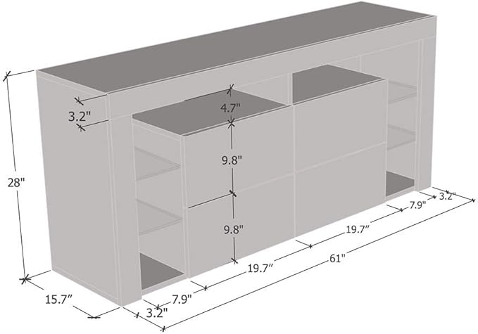 Meble Furniture Minelli 61" TV Stand with LED Light System - Modern TV Stand with Storage Cabinets - LED TV Stand for Living Room - Media Entertainment Center Console Table for TVs up to 70'' - White