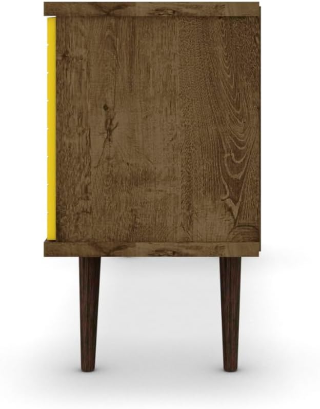 Manhattan Comfort Liberty Mid Century Modern TV Stand for Televisions up to 50 Inches, Bedroom and Living Room Entertainment Center with Storage, Shelves, and Cabinet, 53" Wide, Rustic Brown/Yellow
