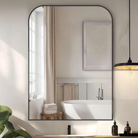 Bathroom Mirror, Wall Mirrors, Black Metal Framed Wall-Mounted Mirrors, Bathroom Vanity Mirror for Over Sink, Living Room, Bedroom, Entryway, 24x32 Inch, Black