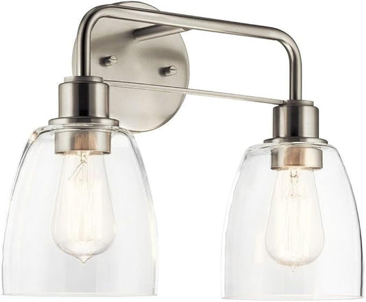Kichler, Meller 15.25 Inch 2 Light Vanity Light with Clear Glass in Brushed Nickel, 55101NI