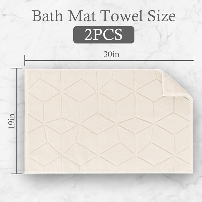 VOOVA & MOVAS Hotel Cotton Bath Mats Set [Not Bathroom Rug] - 2 Pack | 19"x30" | Thick 1100GSM | Washable & Absorbent, Soft Floor Towel - Beige Terry Cloth Bath Mat, Cream Foot Towels for Bathroom