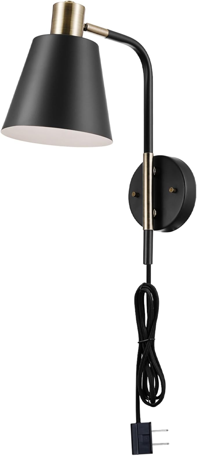GLOBE Electric 51374 Cleo 1-Light Plug-in or Hardwire Wall Sconce, Matte, Antique Brass Accents, Black Cloth Cord, 14.44