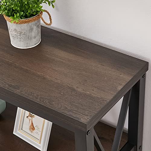 FATORRI Console Table for Entryway, Sofa Tables Behind Couch, Rustic Wood and Metal Foyer Table with 3 Tier Shelves for Hallway Living Room, Front Door (55 Inch, Walnut Brown)