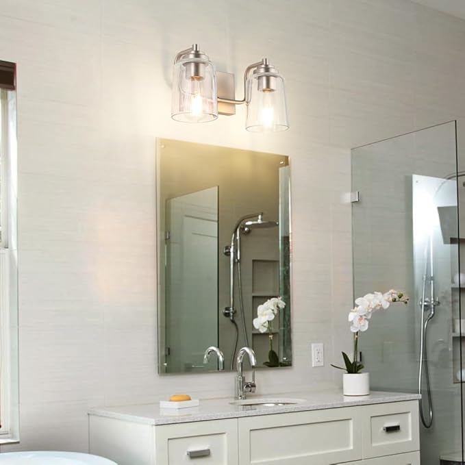 SOLFART Brushed Nickel Vanity Light 2 Light Bathroom Vanity Light Bathroom Lights Vanity Light Fixtures Wall Lights Over Mirror