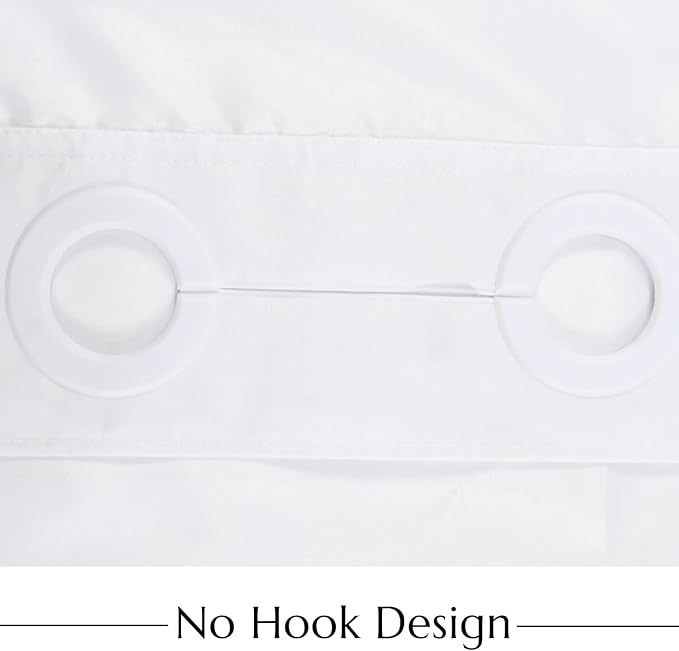 No Hook Shower Curtain with Snap in Liner, White and Blue Striped Heavy Duty See Through Window Waterproof Machine Washable Bathroom Curtain 71" W x 74" L (Pack of 1)