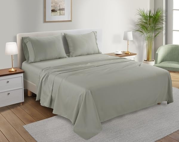 CHATEAU HOME COLLECTION 100% Organic Cotton Sheets Twin XL Size, Soft & Comfy Breathable 300 Thread Count Deep Pocket Sheets for All Seasons, Machine Washable No Pill Thick Cotton Bed Sheet - Sage
