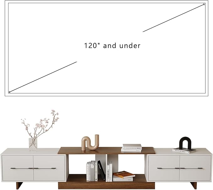 Extendable TV Stand, Modern TV Console with 4 Large Drawers and Adjustable Shelves, Entertainment Center Fits Up to 120" TV, Media Console for Living Room, Walnut & White (Extendable 74.8"-102.3")