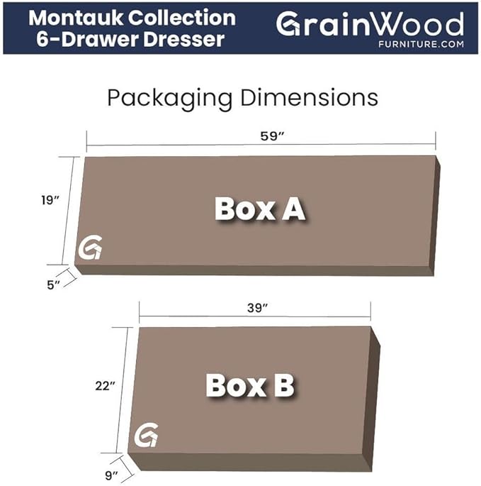 Grain Wood Furniture Montauk 6-Drawer Dresser, Solid Wood with a Driftwood Finish