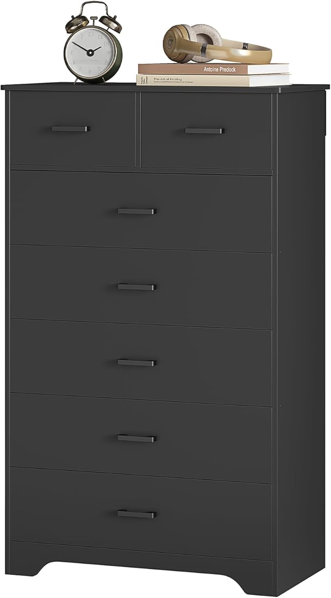 Hasuit Tall Dresser for Bedroom, Black Large Chest of Drawers, 55.6'' High Dressers with 7 Drawers, Modern Wooden Vertical Storage Clothes Closet Organizer
