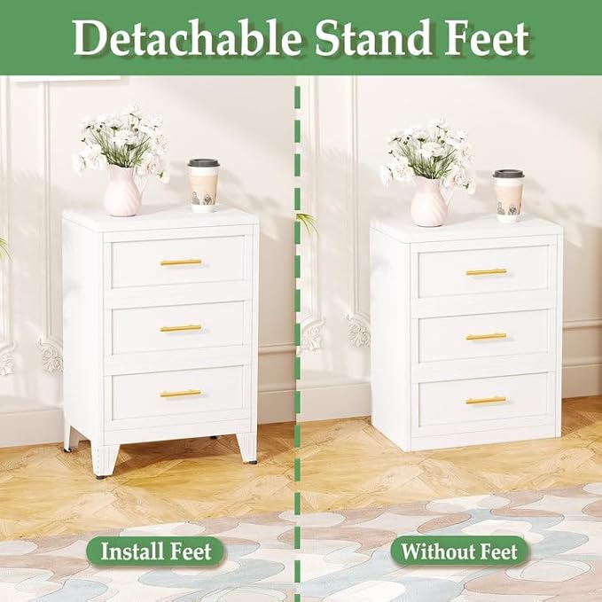 Metal Dresser Narrow Dresser for Bedroom Chest, 26.42" H Drawer Chest, Closet Dressers & Chests of Drawers for Living Room, Hallway (2 Drawers White 24inch Wide)