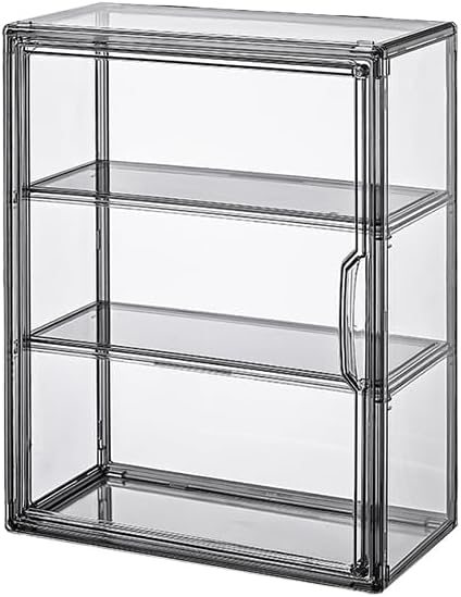 2PACK 3 Tiers Acrylic Display Case with 2 Division Boards, Acrylic Storage Organizers Box with Magnetic Door, Wall-Mounted Dustproof Showcase for Makeups, Purses, Figure