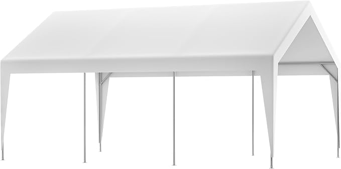 13x20 ft Heavy Duty Carport with Removable Sidewalls & Roll-up Windows, Portable Garage Tent with Doors, All-Season Outdoor Canopy Shelter for Car, Truck, Boat, White