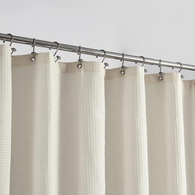 Barossa Design Long Fabric Waffle Weave Shower Curtain 78 inch Height, Hotel Luxury Spa, 230GSM Heavy Weight, Water Repellent, Machine Washable, Cream, 71x78