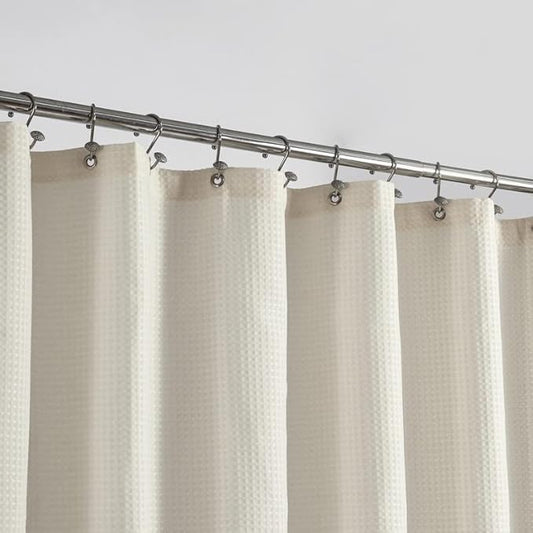 Barossa Design Long Fabric Waffle Weave Shower Curtain 78 inch Height, Hotel Luxury Spa, 230GSM Heavy Weight, Water Repellent, Machine Washable, Cream, 71x78