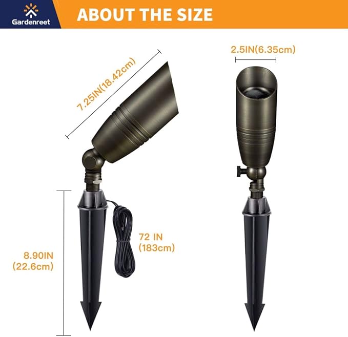 Brass Low Voltage Landscape Spotlights(8 Pack) Kit 12V LED with 150W Low Voltage Transformer and Mechanical Timer and 100 Feet Wire and 40Pack Connectors for Outdoor House Garden Patio