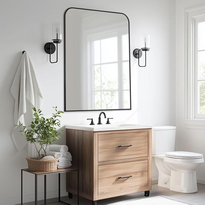 Bathroom Mirror, Wall Mirrors, Black Metal Framed Wall-Mounted Mirrors, Bathroom Vanity Mirror for Over Sink, Living Room, Bedroom, Entryway, 30x40 Inch, Black