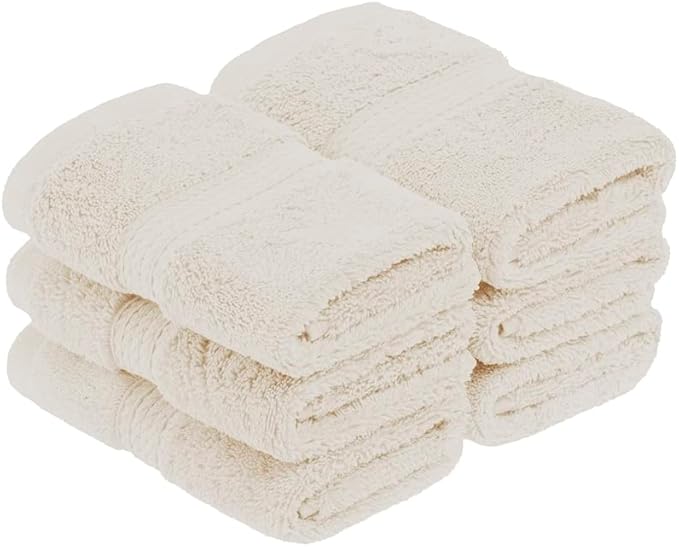 Superior Egyptian Cotton Pile Face Towel/Washcloth Set of 6, Ultra Soft Luxury Towels, Thick Plush Essentials, Absorbent Heavyweight, Guest Bath, Hotel, Spa, Home Bathroom, Shower Basics, Cream