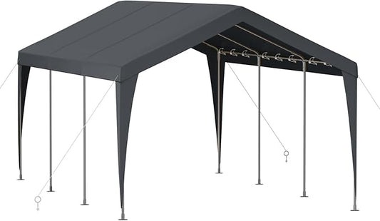 Carport 12x20 Heavy Duty Portable Garage,Galvanized Frame Carport Canopy,Portable Garages and Shelters with 8 Leg&4 Wind Rope,Car Tent Garage with All-Season Tarp for Truck Boat,Without Sidewall,Grey