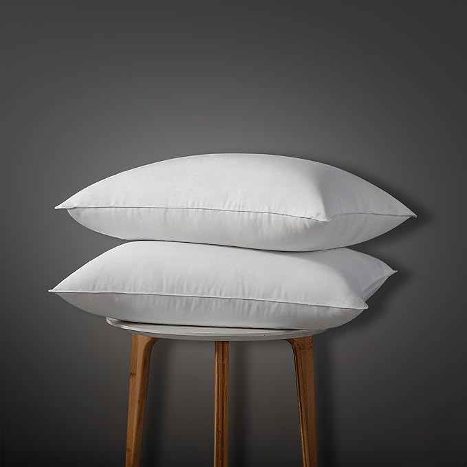 Globon Luxury Down Pillows Queen Size Set of 2, 100% Cotton Shell Hotel Collection Bed Pillow for Sleeping, Medium Firm Down Surrounded Feather Pillow 20" x 30"