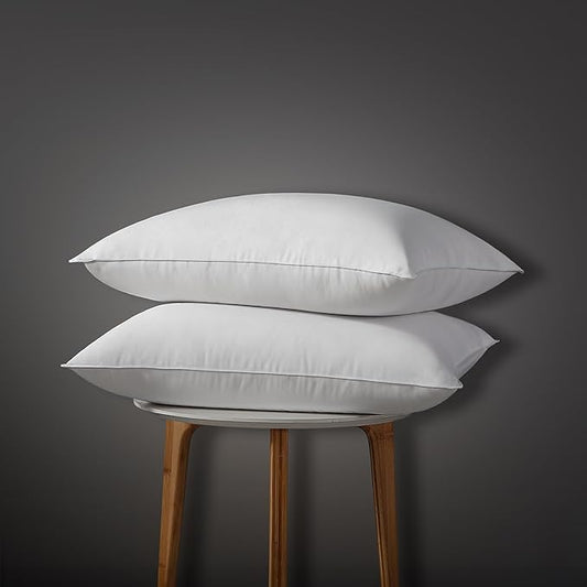 Globon Luxury Down Pillows Queen Size Set of 2, 100% Cotton Shell Hotel Collection Bed Pillow for Sleeping, Medium Firm Down Surrounded Feather Pillow 20" x 30"