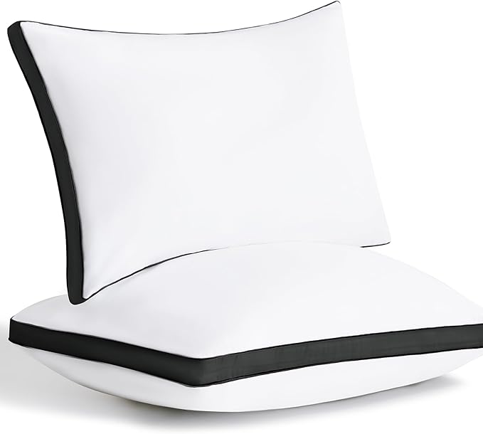 CozyLux Pillows Queen Size Set of 2, Soft and Supportive 3D Down Alternative Bed Pillow for Sleeping 2 Pack Black, Luxury Hotel Quality Gusseted Bedding Pillow for Back, Stomach or Side Sleepers 18x28