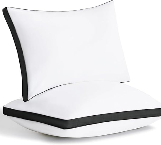 CozyLux Pillows Queen Size Set of 2, Soft and Supportive 3D Down Alternative Bed Pillow for Sleeping 2 Pack Black, Luxury Hotel Quality Gusseted Bedding Pillow for Back, Stomach or Side Sleepers 18x28