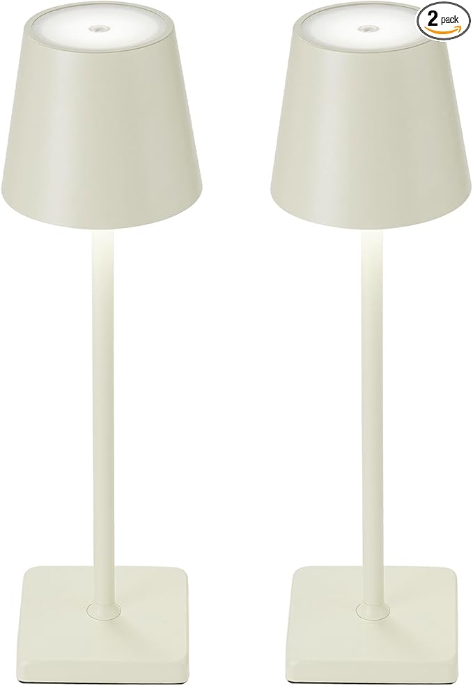 2 Pack Rechargeable Cordless Table Lamps, 5200mAh Battery Touch Table Light, Aluminum Shell Stepless Dimmable Portable LED Desk Lamp for Dinner/Restaurant/Outdoor Cream