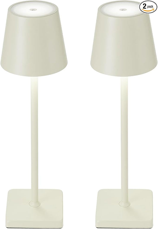 2 Pack Rechargeable Cordless Table Lamps, 5200mAh Battery Touch Table Light, Aluminum Shell Stepless Dimmable Portable LED Desk Lamp for Dinner/Restaurant/Outdoor Cream