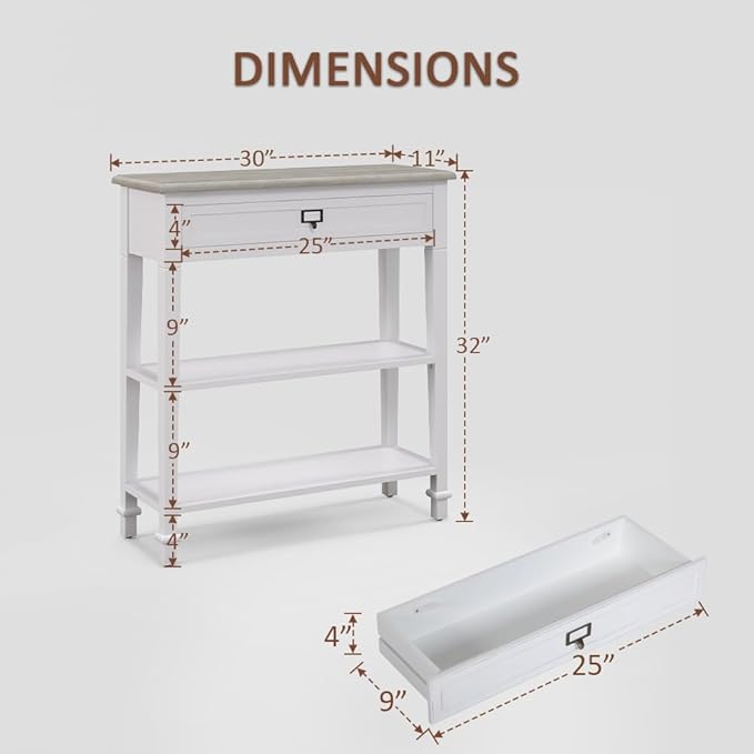 30 Inch Console Table for Entryway, Narrow Entry Table for Living Room Entryway Home w/Drawer and Bottom Shelf, White