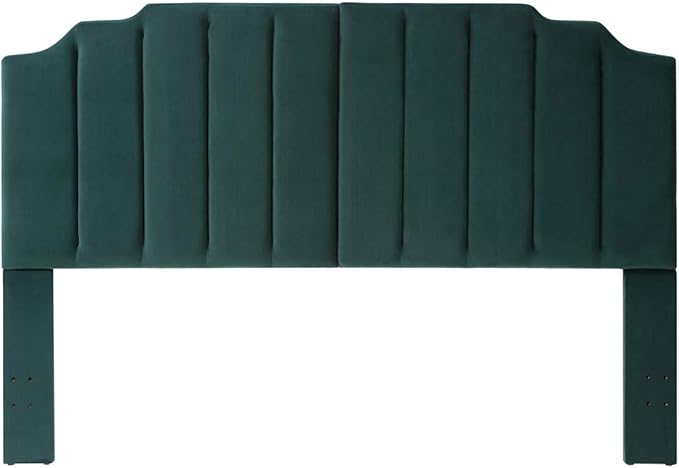 24KF Jade Velvet Tufted King Upholstered Headboard, Modern Vertical Channel Design California King Headboard with Stepped Silhouette Top Edge,Jade