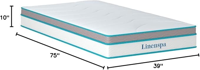 Linenspa 10 Inch Memory Foam and Spring Hybrid Mattress - Medium Feel - Bed in a Box - Quality Comfort and Adaptive Support - Breathable - Cooling - Perfect for a Guest Bedroom - Twin Size