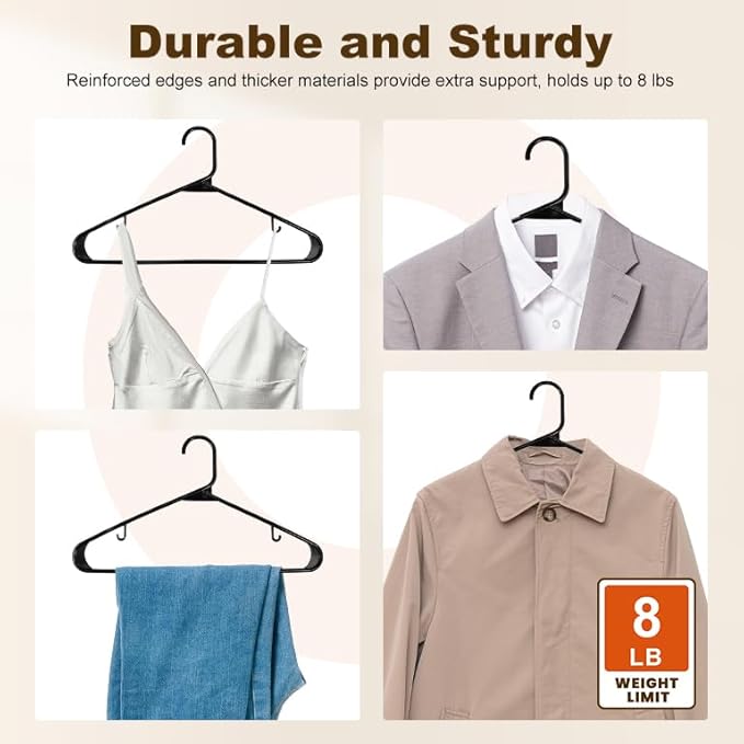 HOUSE DAY 200 Pack Plastic Clothes Hangers, Commercial Bulk Shipment for Business, Sturdy Durable Lightweight Hangers Black Ideal for Retail Dry Cleaners Warehouses, Save Cost & Warehouse Space