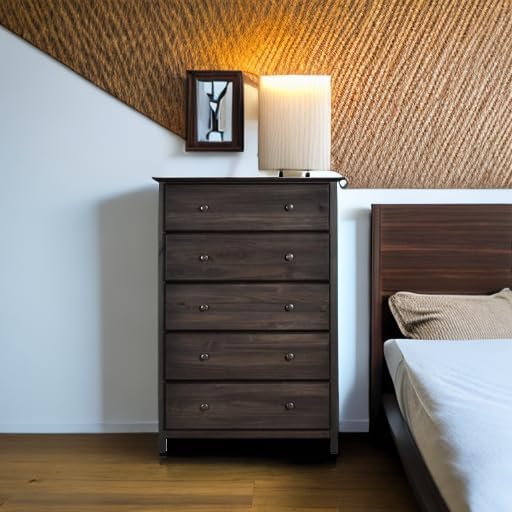 Grain Wood Furniture Shaker 5-Drawer Chest, Solid Wood with an Expresso Finish