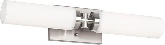 Emak Brushed Nickel Vanity Light, 21 Inch Cylinder Bathroom Lighting Fixtures Over Mirror, Modern 2-Light Wall Sconce with Milk Glass Shade, VL086-BN-ML-2