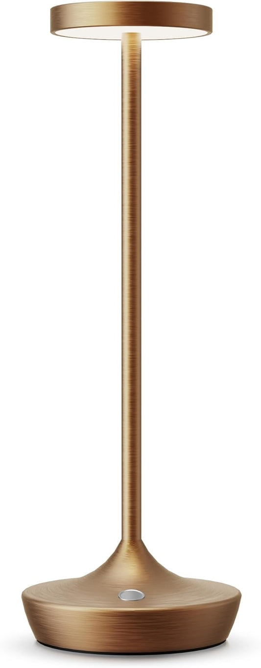 Cordless Table Lamp,Rechargeable Battery Operated LED Desk Lamp, 3-Color Stepless Dimming, Portable & Waterproof, for Restaurants, Bedrooms, Bars, Outdoor Parties, Camping, and Cafes (Bronze)