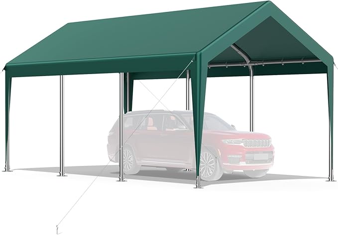 12x20FT Heavy Duty Carport Potable Car Canopy Garage Party Tent Boat Shelter,Waterproof & UV Protected with Four Wind-Resistant Ropes, Outdoor Tents for Cars,Boats,Trucks, Motorcycles(Green)