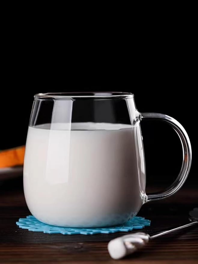 Coffee Cup Set of 4, high borosilicate glass cups, clear glass coffee cups, large glassware set, 16 ounce glass cups with handles, can also be given as gifts