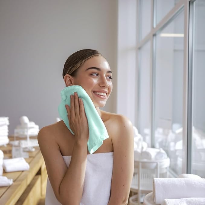 Towel and Linen Mart 100% Cotton - 12 Pack Wash Cloth Set - Flannel Face Cloths, Highly Absorbent and Soft Feel Fingertip Towels (Turquoise, Pack of 12)