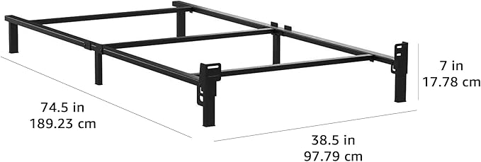 Amazon Basics Metal Twin Size Bed Frame, 6-Leg Base for Box Spring and Mattress Support, Tool-Free Easy Assembly, Black