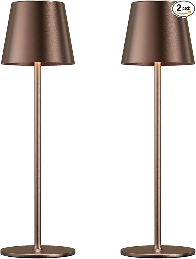 Cordless Table Lamp Rechargeable Brown - KK 2 Pack 5000mAH Battery Operated Lamp for Counter, 3 Color Stepless Dimming Wireless Lamp for Dining Table, Kitchen Counter, Outdoor Patio, Touch Control