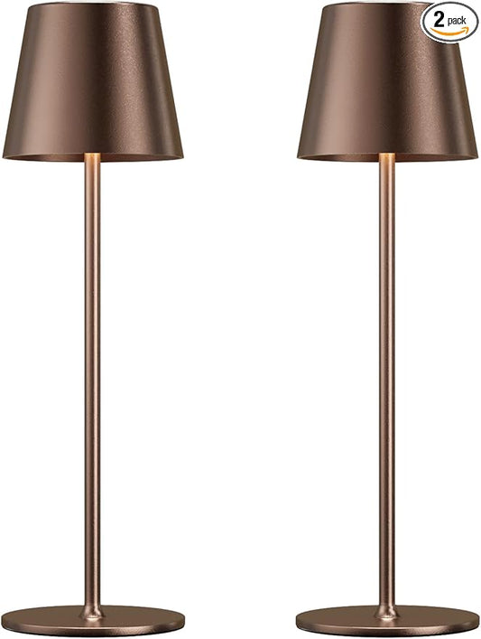 Cordless Table Lamp Rechargeable Brown - KK 2 Pack 5000mAH Battery Operated Lamp for Counter, 3 Color Stepless Dimming Wireless Lamp for Dining Table, Kitchen Counter, Outdoor Patio, Touch Control